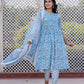 Jaitpuriya Women Turquoise blue Mirror Work Anarkali Kurta Bottom And Dupatta