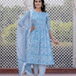 Jaitpuriya Women Turquoise blue Mirror Work Anarkali Kurta Bottom And Dupatta