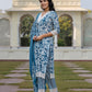 Jaitpuriya Women Blue And Off White Floral Print Straight Kurta Bottom And Dupatta