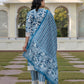 Jaitpuriya Women Blue And Off White Floral Print Straight Kurta Bottom And Dupatta