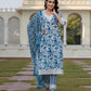 Jaitpuriya Women Blue And Off White Floral Print Straight Kurta Bottom And Dupatta