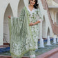 Jaitpuriya Women Green And Off White Floral Print Straight Kurta Bottom And Dupatta