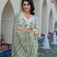 Jaitpuriya Women Green And Off White Floral Print Straight Kurta Bottom And Dupatta