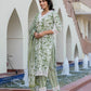 Jaitpuriya Women Green And Off White Floral Print Straight Kurta Bottom And Dupatta