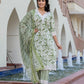 Jaitpuriya Women Green And Off White Floral Print Straight Kurta Bottom And Dupatta