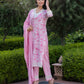 Jaitpuriya Women Pink And Off White Floral Print Straight Kurta Bottom And Dupatta