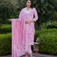 Jaitpuriya Women Pink And Off White Floral Print Straight Kurta Bottom And Dupatta