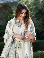 Jaitpuriya Women Off-White Floral Print Straight Kurta Set with Dupatta