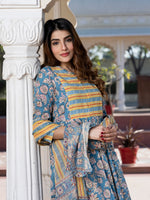Jaitpuriya Women Blue Ethnic Motifs Anarkali Kurta Set with Dupatta