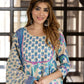 Jaitpuriya Women Blue And Cream Pure Cotton Anarkali Kurta Bottom Dupatta set