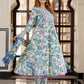 Jaitpuriya Women Blue And Cream Pure Cotton Anarkali Kurta Bottom Dupatta set