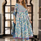 Jaitpuriya Women Blue And Cream Pure Cotton Anarkali Kurta Bottom Dupatta set