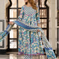 Jaitpuriya Women Blue And Cream Pure Cotton Anarkali Kurta Bottom Dupatta set