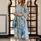 Jaitpuriya Women Blue And Cream Pure Cotton Anarkali Kurta Bottom Dupatta set