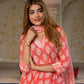 Jaitpuriya Women Peach Floral Print Anarkali Kurta Set with Dupatta