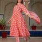 Jaitpuriya Women Peach Floral Print Anarkali Kurta Set with Dupatta