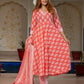 Jaitpuriya Women Peach Floral Print Anarkali Kurta Set with Dupatta