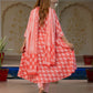 Jaitpuriya Women Peach Floral Print Anarkali Kurta Set with Dupatta