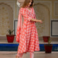 Jaitpuriya Women Peach Floral Print Anarkali Kurta Set with Dupatta