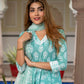 Jaitpuriya Women Turquoise Floral Print Anarkali Kurta Set with Dupatta