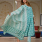 Jaitpuriya Women Turquoise Floral Print Anarkali Kurta Set with Dupatta