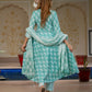 Jaitpuriya Women Turquoise Floral Print Anarkali Kurta Set with Dupatta