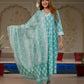 Jaitpuriya Women Turquoise Floral Print Anarkali Kurta Set with Dupatta