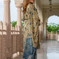 Jaitpuriya Women Green And orange Pure Cotton Straight Kurta Bottom Dupatta set