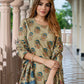 Jaitpuriya Women Green And orange Pure Cotton Straight Kurta Bottom Dupatta set