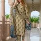 Jaitpuriya Women Green And orange Pure Cotton Straight Kurta Bottom Dupatta set