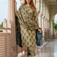 Jaitpuriya Women Green And orange Pure Cotton Straight Kurta Bottom Dupatta set