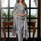 Jaitpuriya Women Grey And White Pure Cotton Straight Kurta Bottom Dupatta set