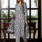 Jaitpuriya Women Grey And White Pure Cotton Straight Kurta Bottom Dupatta set
