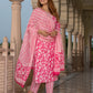 Jaitpuriya Women Pink And White Pure Cotton Straight Kurta Bottom Dupatta set