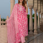 Jaitpuriya Women Pink And White Pure Cotton Straight Kurta Bottom Dupatta set