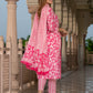 Jaitpuriya Women Pink And White Pure Cotton Straight Kurta Bottom Dupatta set