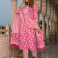Jaitpuriya Women Pink And White Pure Cotton Straight Kurta Bottom Dupatta set
