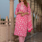 Jaitpuriya Women Pink And White Pure Cotton Straight Kurta Bottom Dupatta set