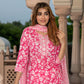 Jaitpuriya Women Pink And White Pure Cotton Straight Kurta Bottom Dupatta set