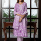 Jaitpuriya Women Purple And White Pure Cotton Straight Kurta Bottom Dupatta set