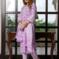 Jaitpuriya Women Purple And White Pure Cotton Straight Kurta Bottom Dupatta set