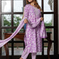 Jaitpuriya Women Purple And White Pure Cotton Straight Kurta Bottom Dupatta set