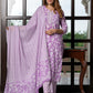 Jaitpuriya Women Purple And White Pure Cotton Straight Kurta Bottom Dupatta set