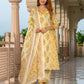 Jaitpuriya Women Yellow And Cream Pure Cotton A-Line Kurta Bottom Dupatta set