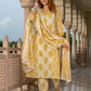 Jaitpuriya Women Yellow And Cream Pure Cotton A-Line Kurta Bottom Dupatta set