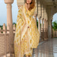 Jaitpuriya Women Yellow And Cream Pure Cotton A-Line Kurta Bottom Dupatta set
