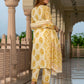 Jaitpuriya Women Yellow And Cream Pure Cotton A-Line Kurta Bottom Dupatta set