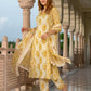 Jaitpuriya Women Yellow And Cream Pure Cotton A-Line Kurta Bottom Dupatta set
