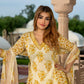 Jaitpuriya Women Yellow And Cream Pure Cotton A-Line Kurta Bottom Dupatta set