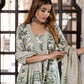 Jaitpuriya Women Yellow And Green Pure Cotton A-Line Kurta Bottom Dupatta set